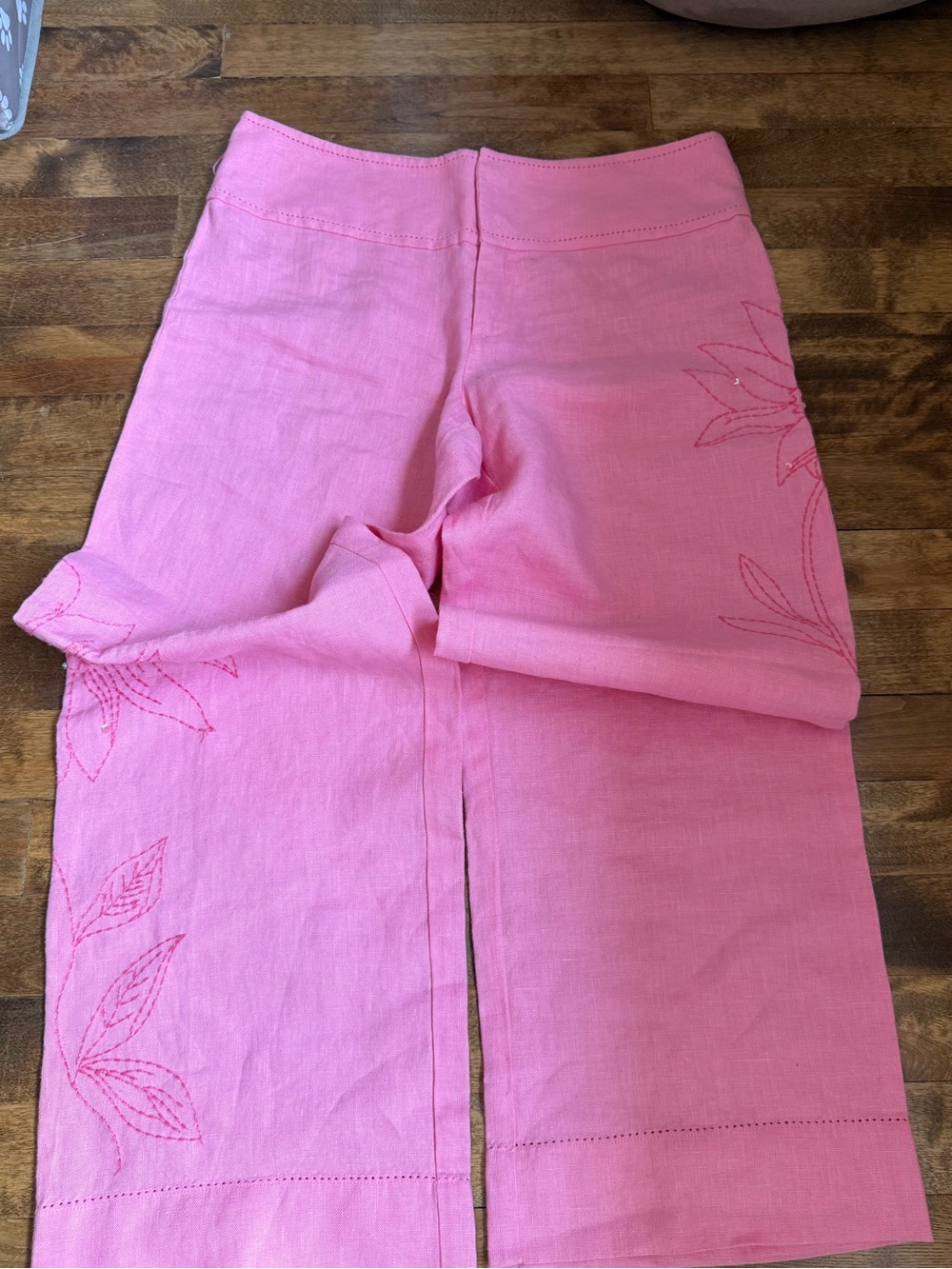 InWear Pink Linen Floral Embroidered Wide Leg